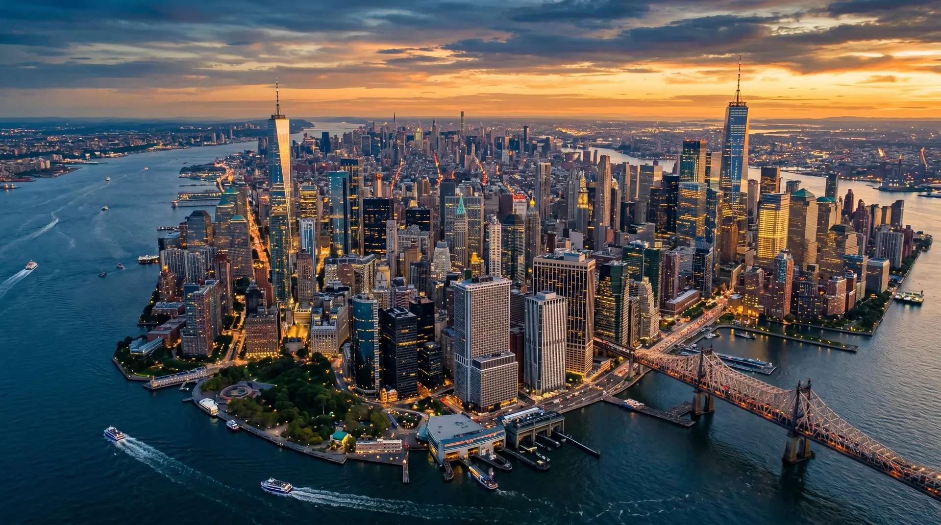 City skyline at dusk